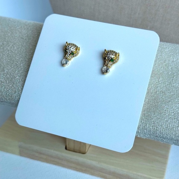 Elegant Gold and Silver Panther Stud Earrings - Picture 2 of 3